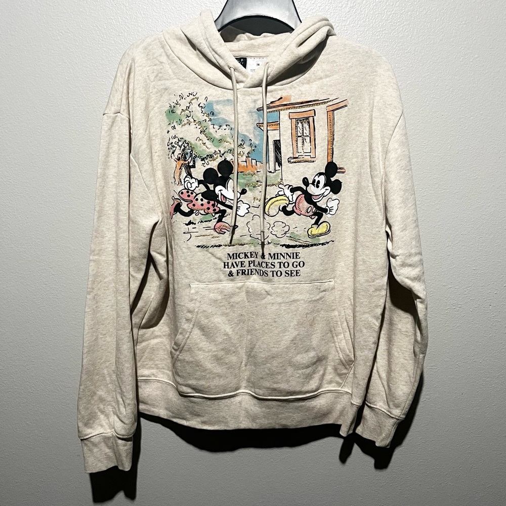 Disney Beige Hoodie with Mickey and Minnie Graphic Size M